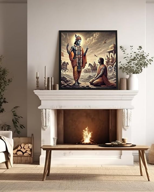 fabsouk Krishna Delivering the Bhagavad Gita to Arjuna on the Battlefield - Canvas Painting | Mahabharata Art, Hindu Religious Painting, Krishna and Arjuna(Krishna -14)