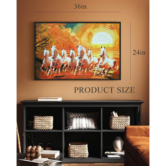Eurotex Seven Running Horses, Framed Wall Painting for Living Room (24x36 In) Eurotex