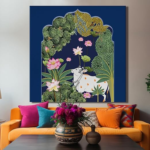 PAPER PLANE DESIGN pichwai painting canvas art Indian ethnic traditional wall art large size for living room decor. (36 x 36 Inches, E) Eurotex