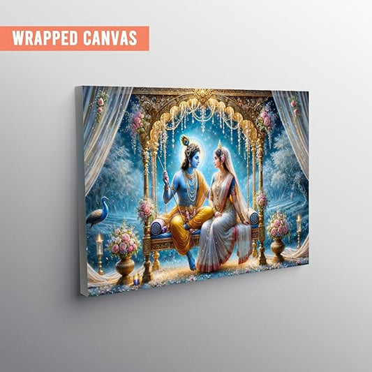 Eurotex Wrapped Canvas Wall Painting for Living Room Perfect Colorful Radha Krishna Canvas Painting for Hall Bedroom Office Gift & Décor (Radha-Krishna-4)