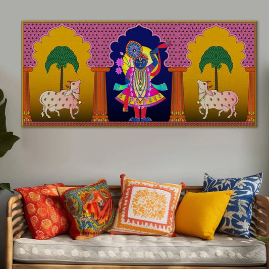 Shrinathji Pichwai Painting, Framed Abstract Canvas Wall Art for Living room Eurotex