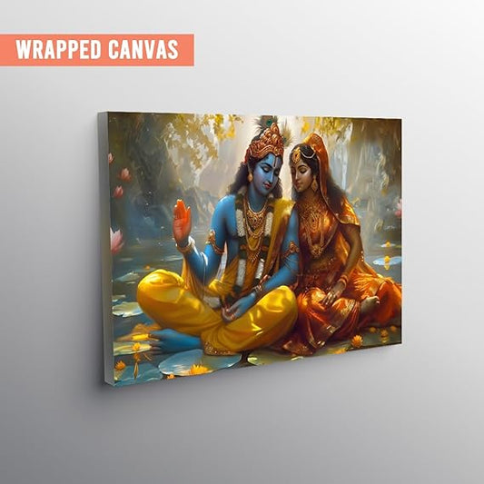 Eurotex Wrapped Canvas Wall Painting for Living Room Perfect Colorful Radha Krishna Canvas Painting for Hall Bedroom Office Gift & Décor (Radha-Krishna-02)