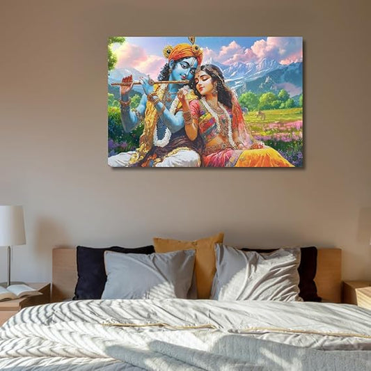 Eurotex Canvas Radha Krishna Wall Painting for Living Room, Bedroom, Hotels, Office - Big Size Elegant Wall Art for Home Decoration, Perfect Wall Decor (Radha Krishna-15)