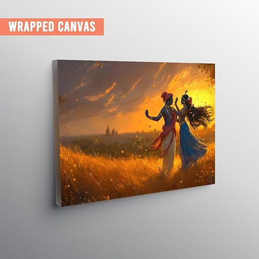 Eurotex Wrapped Canvas Wall Painting for Living Room Perfect Colorful Radha Krishna Canvas Painting for Hall Bedroom Office Gift & Décor (Radha-Krishna-05)