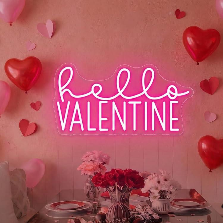 hello Valentine Neon Sign | Romantic Valentine’s Day Gifts | Valentine Gift for Husband, Wife, BF & GF