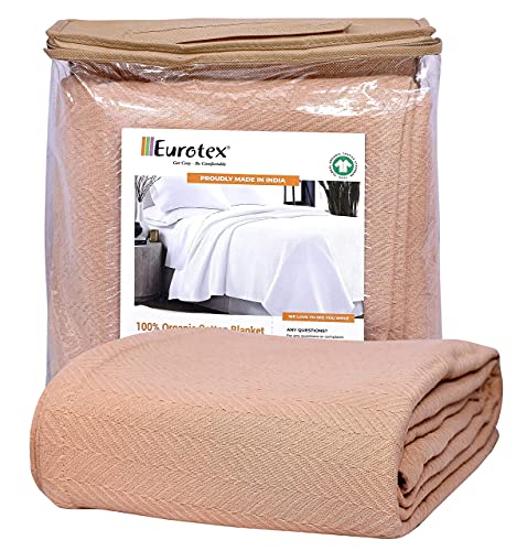 Eurotex Herringbone Cotton Blankets for Bed, 100% Cotton Blanket - Tan Eurotex