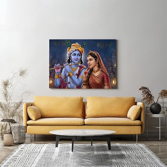 Eurotex Wrapped Canvas Wall Painting for Living Room Perfect Colorful Radha Krishna Canvas Painting for Hall Bedroom Office Gift & Décor (Radha-Krishna-09)