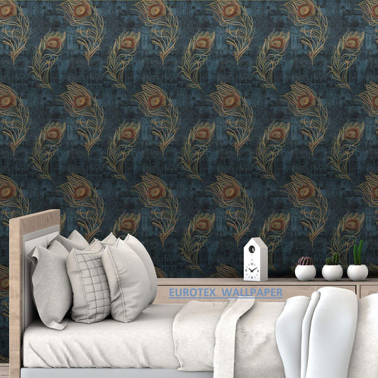 Eurotex Mor Pankh Design, Peacock Feather Wallpaper, (Luxury Vinyl Coated, 57 sq.ft Roll) My Store