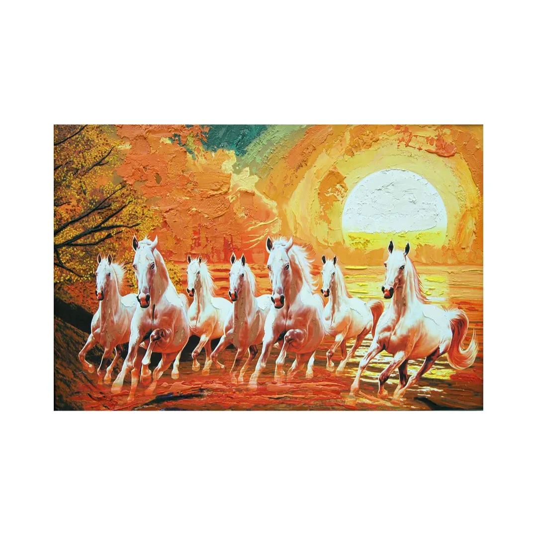 Eurotex Seven Running Horses, Framed Wall Painting for Living Room (24x36 In) Eurotex