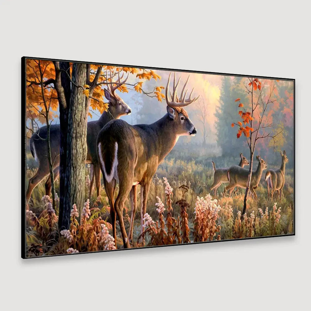 Eurotex Beautiful Deer Forest Scenery, Wide Format, Canvas Printed, Home Wall Painting Eurotex