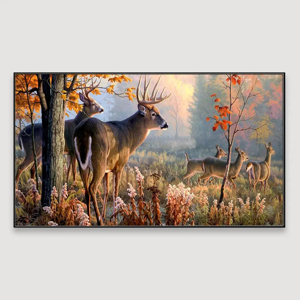 Eurotex Beautiful Deer Forest Scenery, Wide Format, Canvas Printed, Home Wall Painting Eurotex