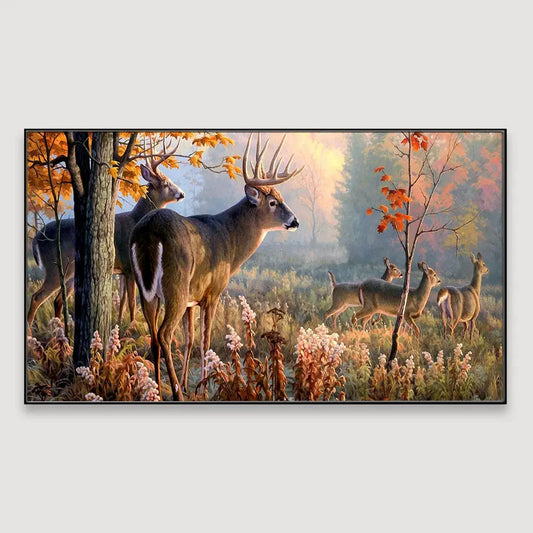 Eurotex Beautiful Deer Forest Scenery, Wide Format, Canvas Printed, Home Wall Painting Eurotex
