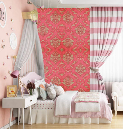 Eurotex Self Adhesive Wallpaper Damask Design Red Golden, Peel and Stick -45 x 300cm, (18in x118in) Eurotex