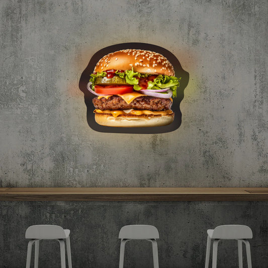 Burger Illuminated Cafe Neon Signs | Bright LED Shop Signs (18 Inch x 18 Inch)