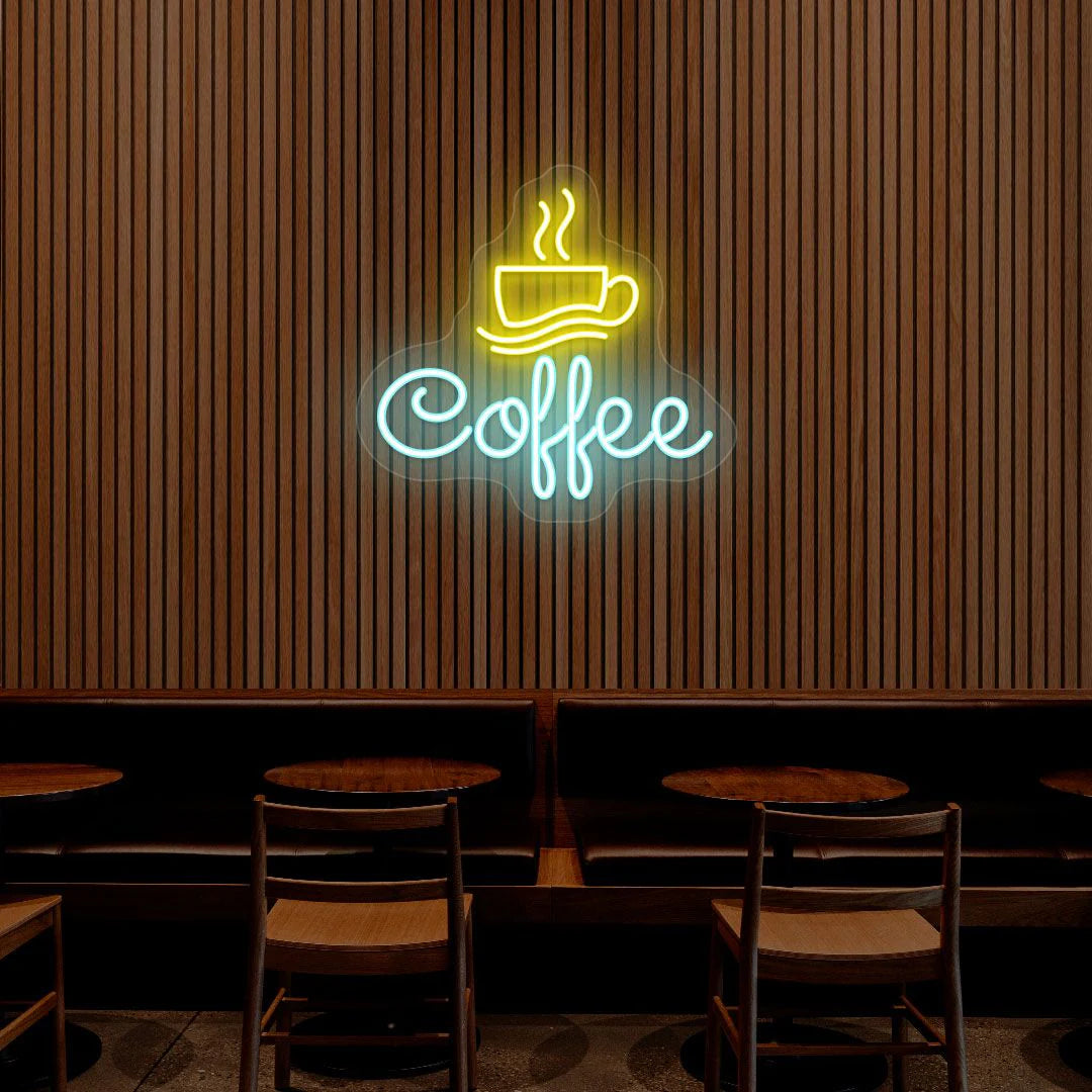 Coffee Cafe Neon Light Decor | Stylish Coffee Shop Wall Signs (18 Inch x 18 Inch)