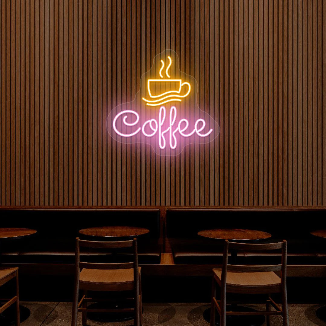 Coffee Cafe Neon Light Decor | Stylish Coffee Shop Wall Signs (18 Inch x 18 Inch)