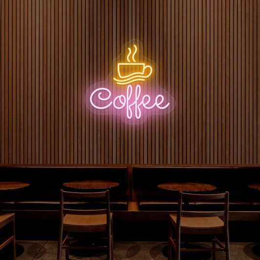 Coffee Cafe Neon Light Decor | Stylish Coffee Shop Wall Signs (18 Inch x 18 Inch)