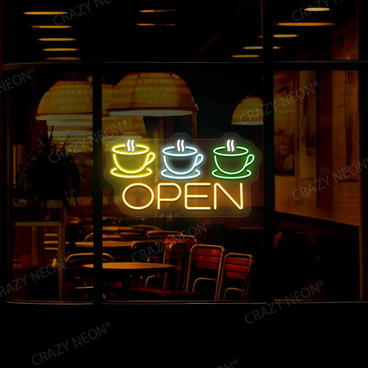Coffee Cup Open Neon Signs & Cafe Lights | Light Up Your Coffee Shop (24 Inch x 15 Inch)