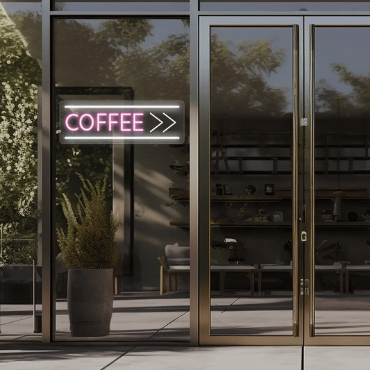 Coffee With Arrow Animated Neon Signs | Vintage American Diner Light Up Signs (24 Inch x 8 Inch)