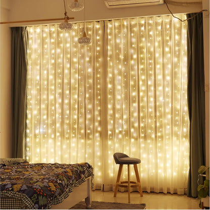 Eurotex Led Curtain String Lights, Warm White, For Indoor Outdoor Decoration (Warm White Color, 3 X 3 Meter) Plastic