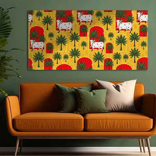 Pichwai Art, Framed Abstract Canvas Wall Art for Bedroom Eurotex