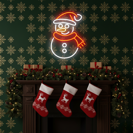 Snowman Christmas Neon Sign | Neon Sign Merry Christmas (24In x 18In)
