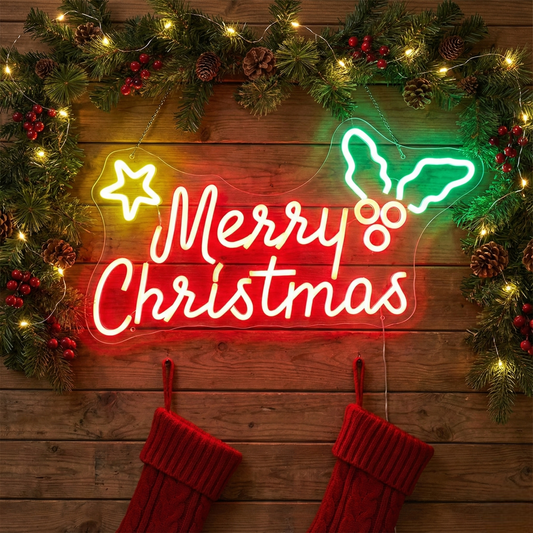 Merry Christmas Mistletoe Neon Sign | Merry Christmas Neon Light (24In x 18In)