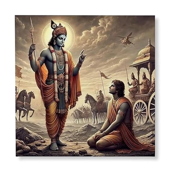 fabsouk Krishna Delivering the Bhagavad Gita to Arjuna on the Battlefield - Canvas Painting | Mahabharata Art, Hindu Religious Painting, Krishna and Arjuna(Krishna -14)