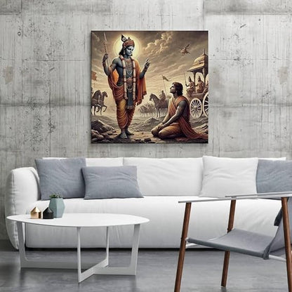 fabsouk Krishna Delivering the Bhagavad Gita to Arjuna on the Battlefield - Canvas Painting | Mahabharata Art, Hindu Religious Painting, Krishna and Arjuna(Krishna -14)