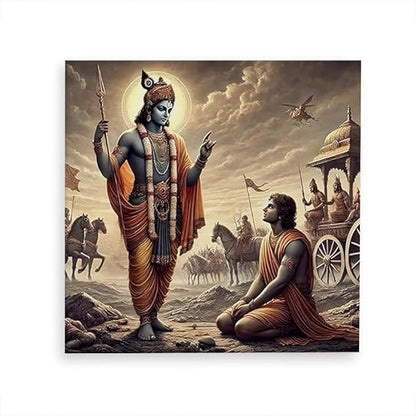 fabsouk Krishna Delivering the Bhagavad Gita to Arjuna on the Battlefield - Canvas Painting | Mahabharata Art, Hindu Religious Painting, Krishna and Arjuna(Krishna -14)