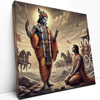 fabsouk Krishna Delivering the Bhagavad Gita to Arjuna on the Battlefield - Canvas Painting | Mahabharata Art, Hindu Religious Painting, Krishna and Arjuna(Krishna -14)