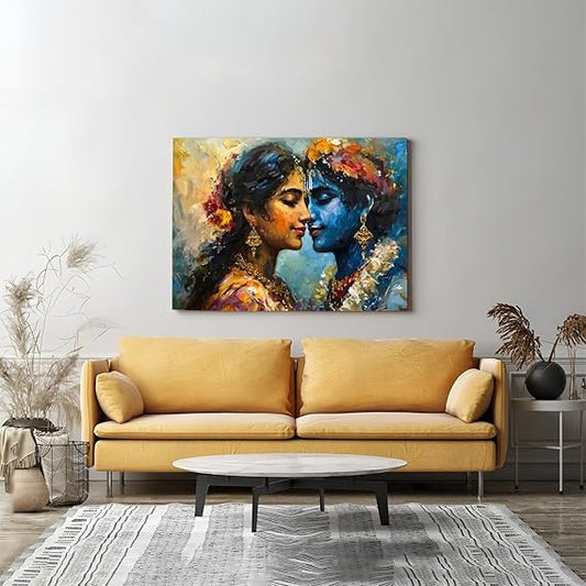 Eurotex Wrapped Canvas Wall Painting for Living Room Perfect Colorful Radha Krishna Canvas Painting for Hall Bedroom Office Gift & Décor (Radha-Krishna-08)
