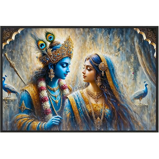 Eurotex Wrapped Canvas Wall Painting for Living Room Perfect Colorful Radha Krishna Canvas Painting for Hall Bedroom Office Gift & Décor (Radha-Krishna-07)