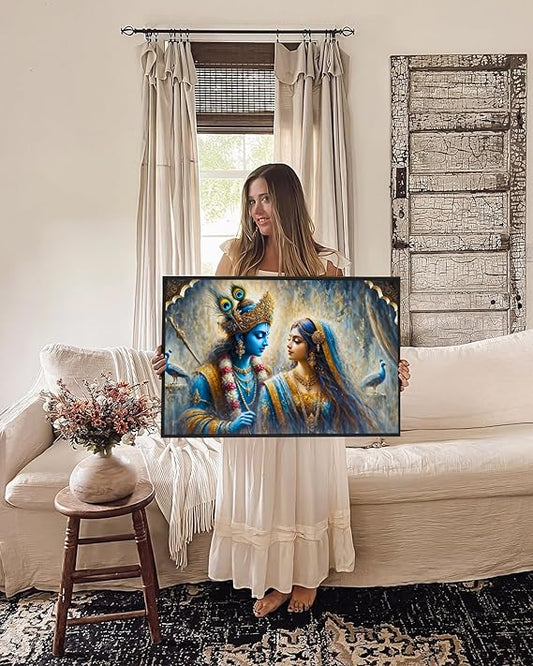 Eurotex Wrapped Canvas Wall Painting for Living Room Perfect Colorful Radha Krishna Canvas Painting for Hall Bedroom Office Gift & Décor (Radha-Krishna-07)