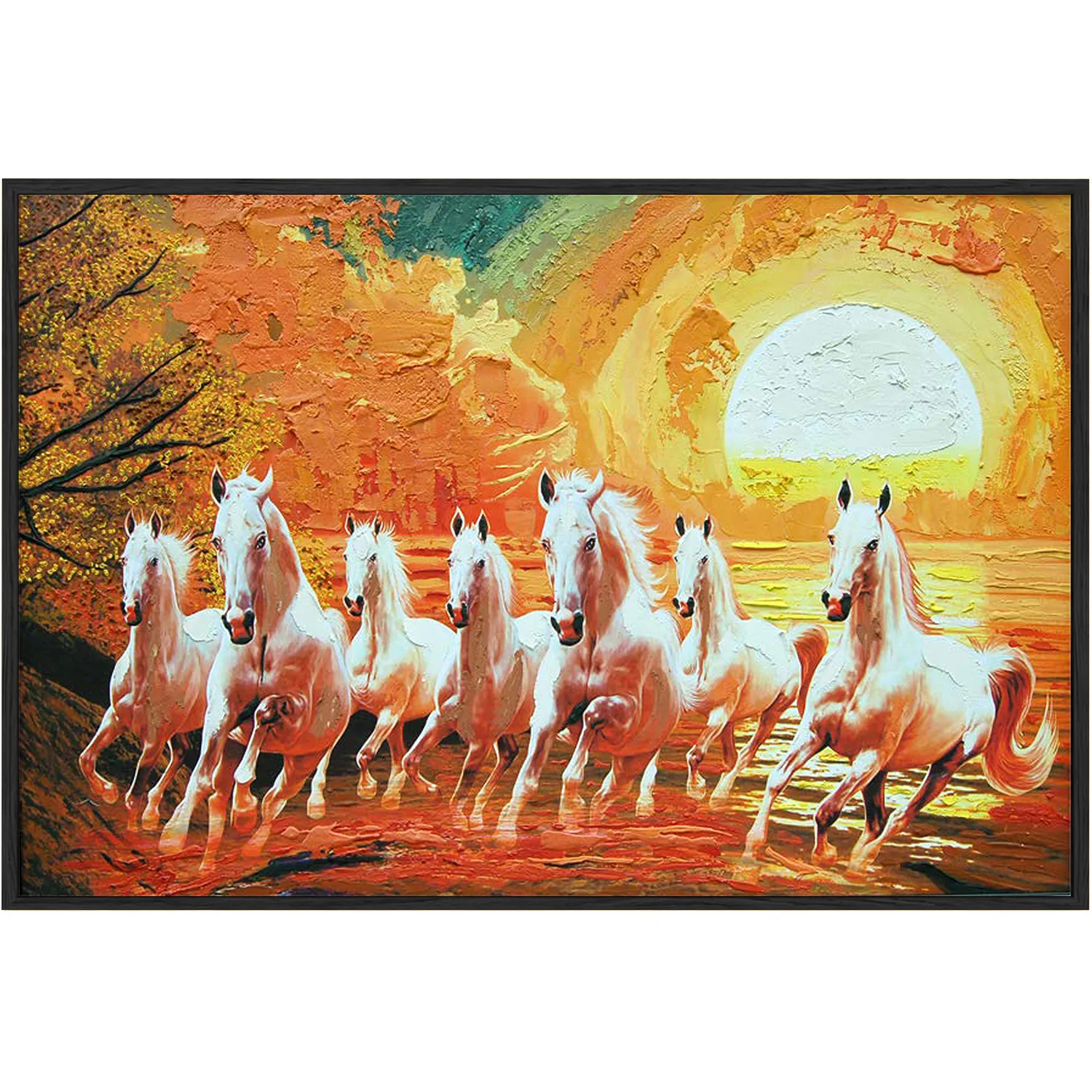 Eurotex Seven Running Horses, Framed Wall Painting for Living Room (24x36 In) Eurotex