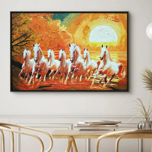 Eurotex Seven Running Horses, Framed Wall Painting for Living Room (24x36 In) Eurotex