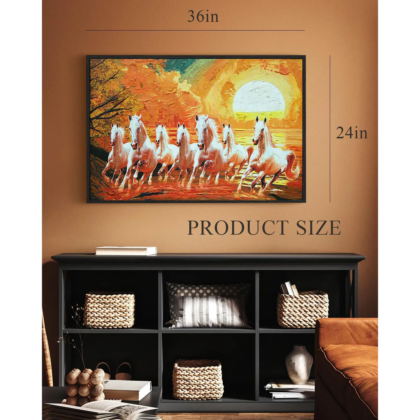Eurotex Seven Running Horses, Framed Wall Painting for Living Room (24x36 In) Eurotex