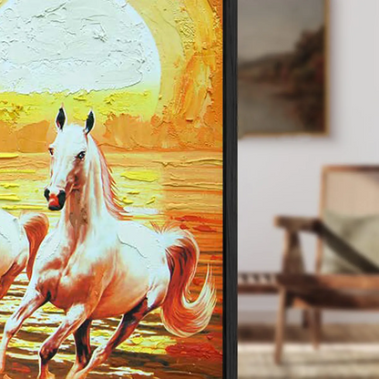 Eurotex Seven Running Horses, Framed Wall Painting for Living Room (24x36 In) Eurotex