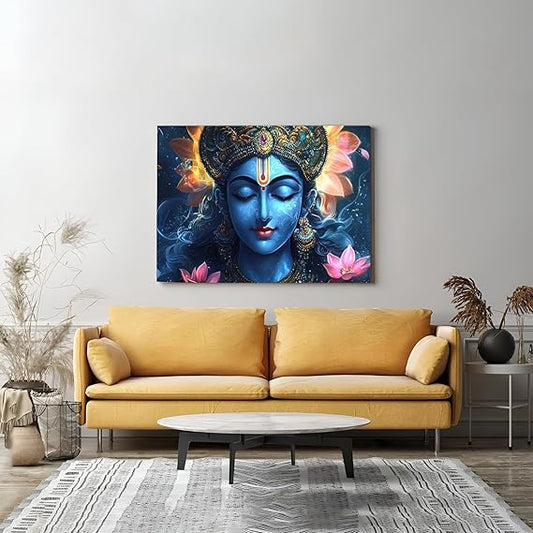Eurotex Painting for Living Room Wall Decoration Large Canvas Vastu Lord Krishna wall painting for South East Wall Big Size Wrapped Canvas Rectangular Lord Krishna Wall Painting for Hall Bedroom Office Gift & Home Decor(radha krishna-12)