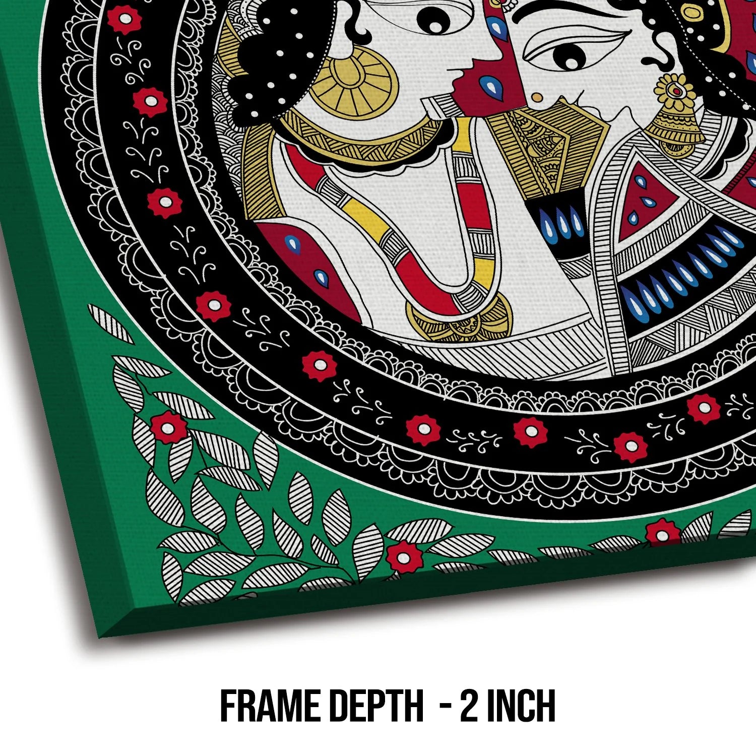 Radhe Krishna, Madhubani Painting, Framed Abstract Canvas Wall Art for Bedroom Eurotex