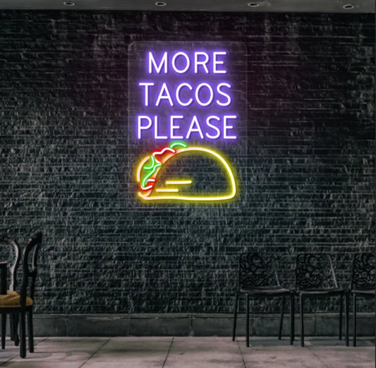 More Tacos Please Neon Signs & Cafe LED Lights | Coffee Shop Decor (2ft x 3ft)