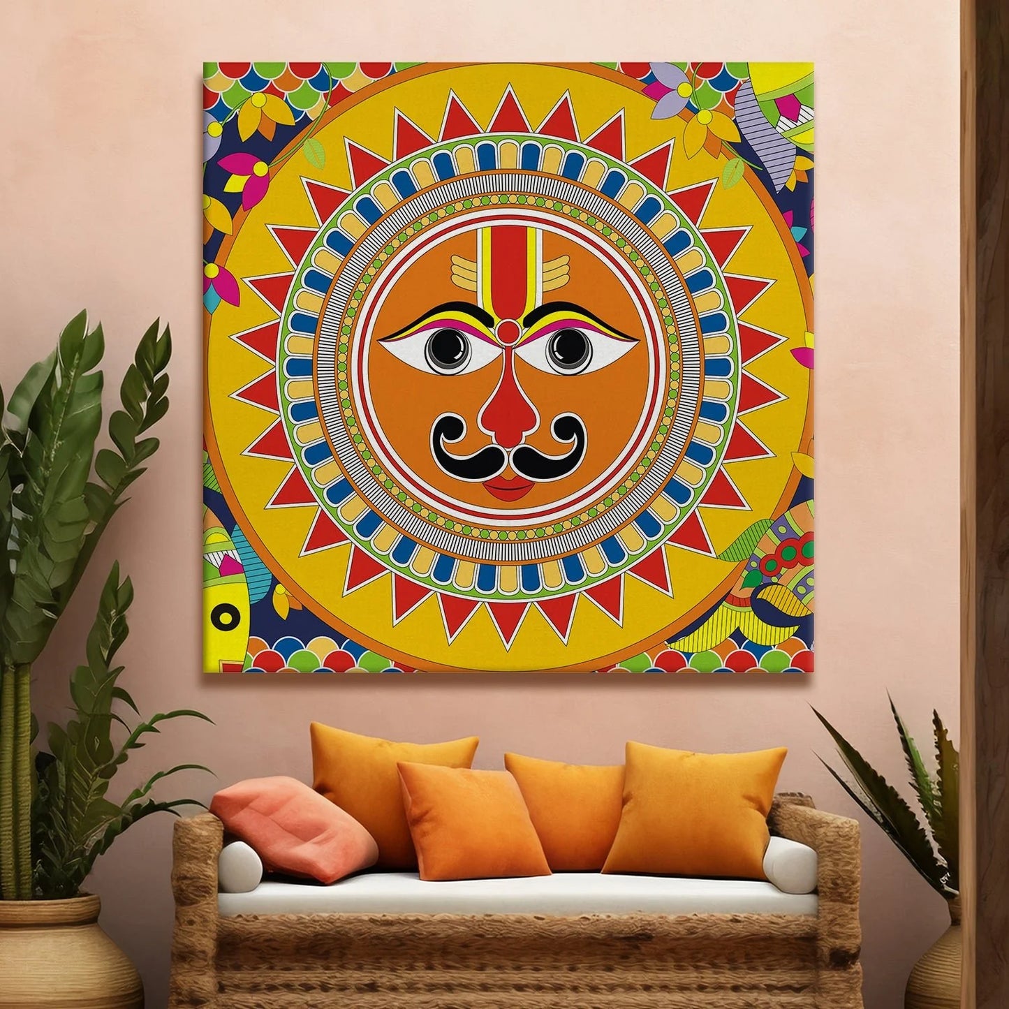 Sun Art, Madhubani Painting, Framed Abstract Canvas Wall Art for Bedroom Eurotex