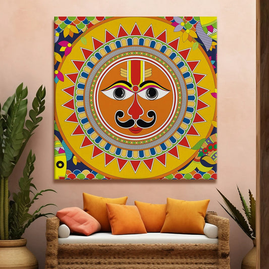 Sun Art, Madhubani Painting, Framed Abstract Canvas Wall Art for Bedroom Eurotex