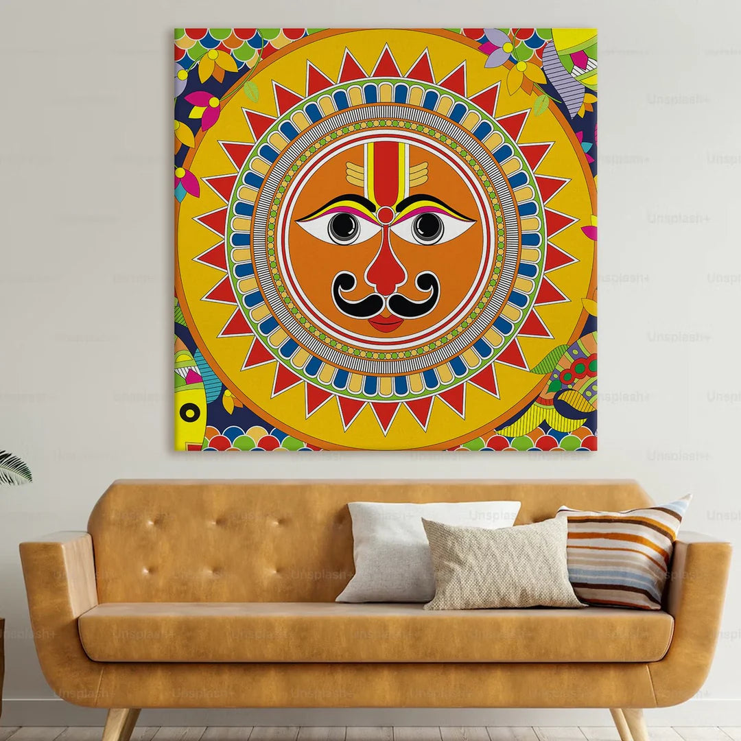 Sun Art, Madhubani Painting, Framed Abstract Canvas Wall Art for Bedroom Eurotex