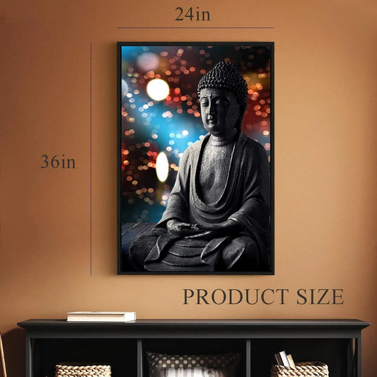 Eurotex Gautam Buddha Statue, Framed Wall Hangings for Living Room (24x36 In) Eurotex