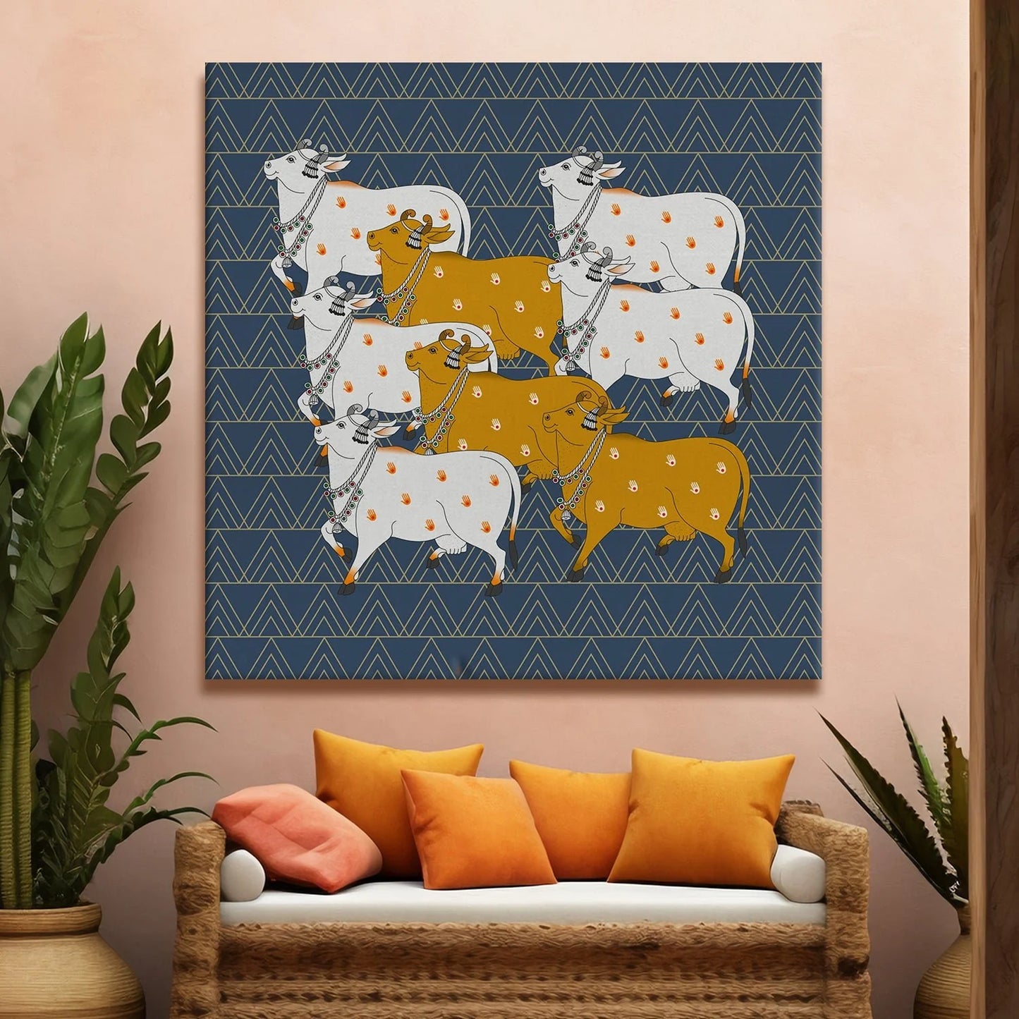 Sacred Cow Herd, Framed Abstract Canvas Wall Art for Bedroom Eurotex