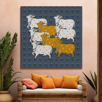 Sacred Cow Herd, Framed Abstract Canvas Wall Art for Bedroom Eurotex