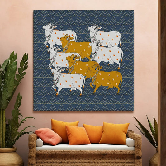 Sacred Cow Herd, Framed Abstract Canvas Wall Art for Bedroom Eurotex