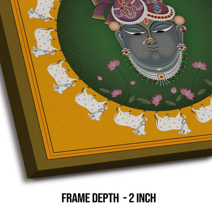 Krishna's Sanctuary, Pichwai Painting, Framed Abstract Canvas Wall Art for Bedroom Eurotex