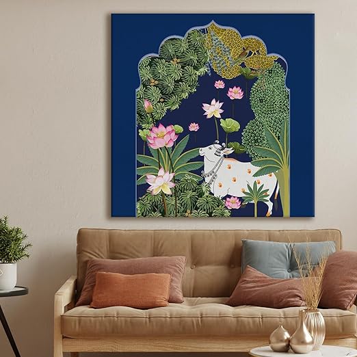 PAPER PLANE DESIGN pichwai painting canvas art Indian ethnic traditional wall art large size for living room decor. (36 x 36 Inches, E) Eurotex